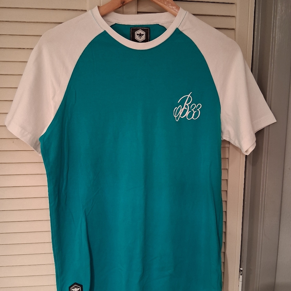 Bee Inspired  B33 Teal and White Men's Short Sleeve Tee (M)